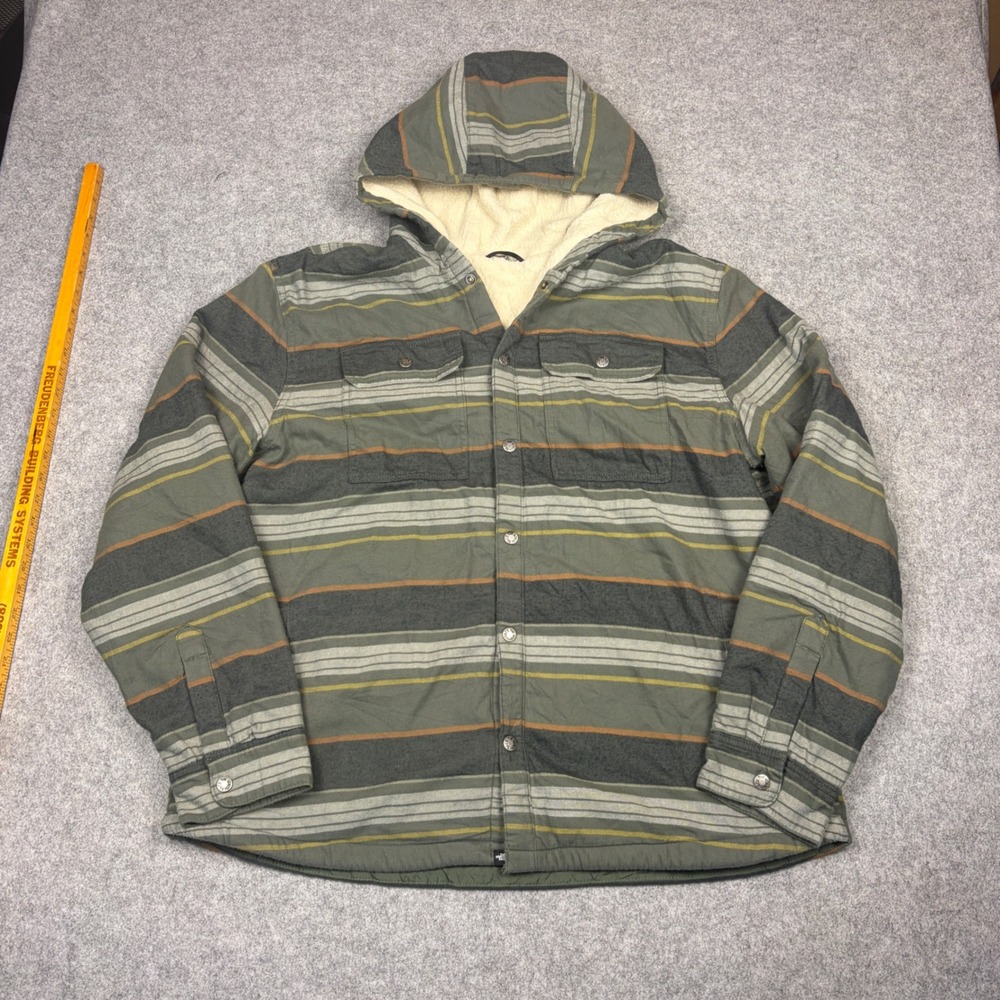 The North Face Mens Sherpa Lined Hooded Flannel Shirt Jacket Green Striped XL